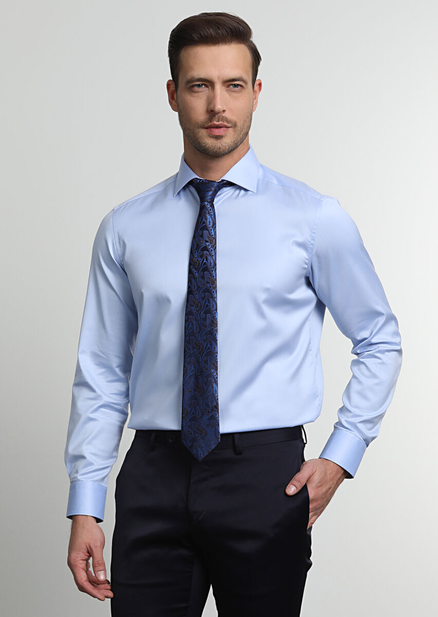 Blue Regular Fit Non Iron Long Weaving Classical 100% Cotton Shirt - 1