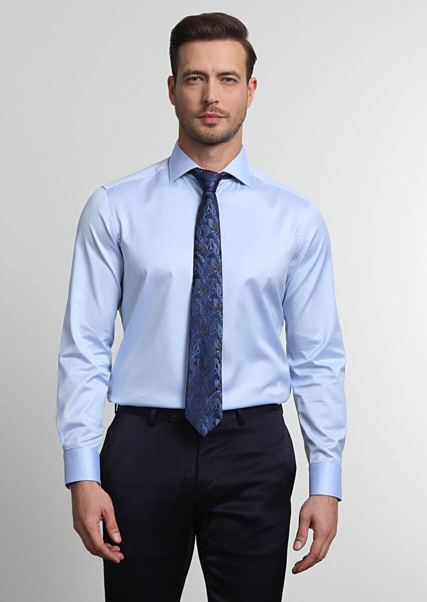 Blue Regular Fit Non Iron Long Weaving Classical 100% Cotton Shirt - 3