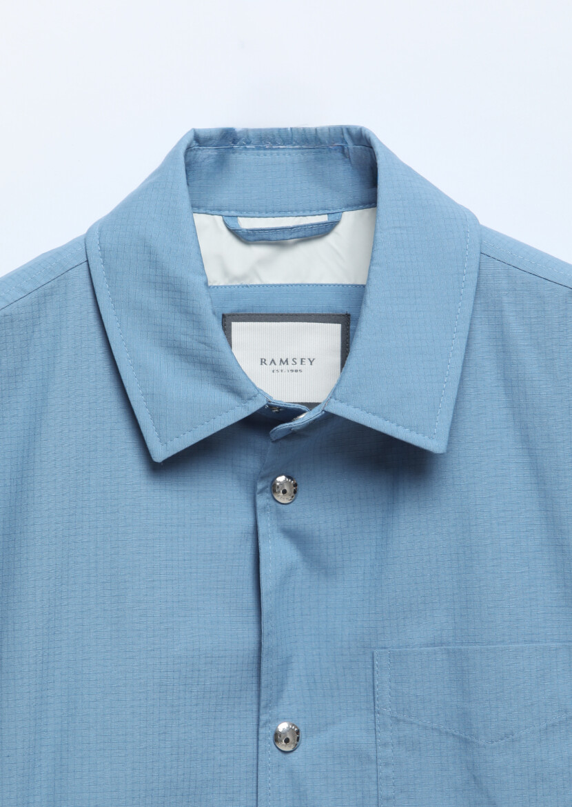 Blue Regular Fit Shirt Collar Casual Weaving Coat - 7
