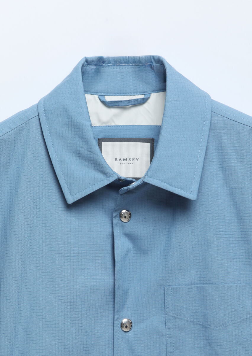 Blue Regular Fit Shirt Collar Casual Weaving Coat - 7