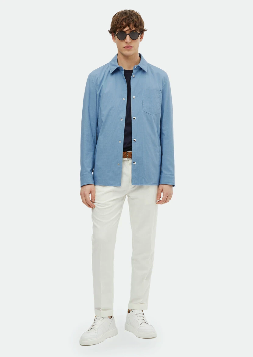 Blue Regular Fit Shirt Collar Casual Weaving Coat 