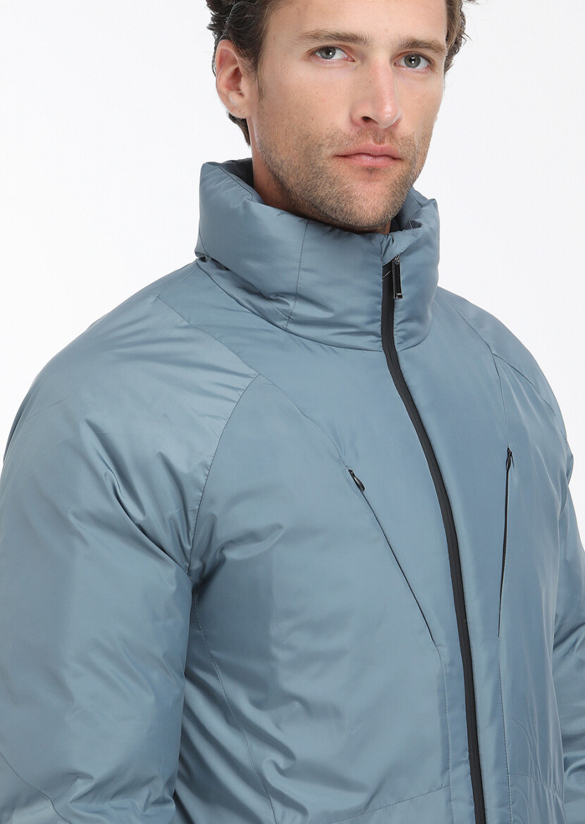 Blue Regular Fit Turtleneck Casual Weaving Coat - 6