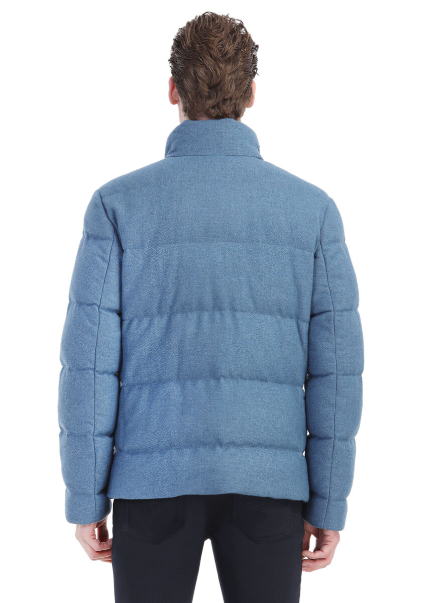 Blue Regular Fit Turtleneck Casual Weaving Coat - 7
