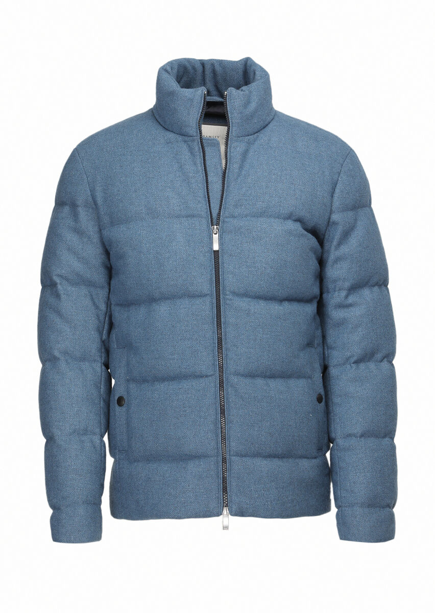 Blue Regular Fit Turtleneck Casual Weaving Coat - 8