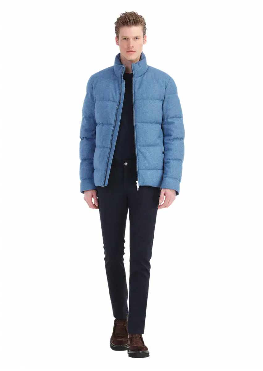 Blue Regular Fit Turtleneck Casual Weaving Coat - 2