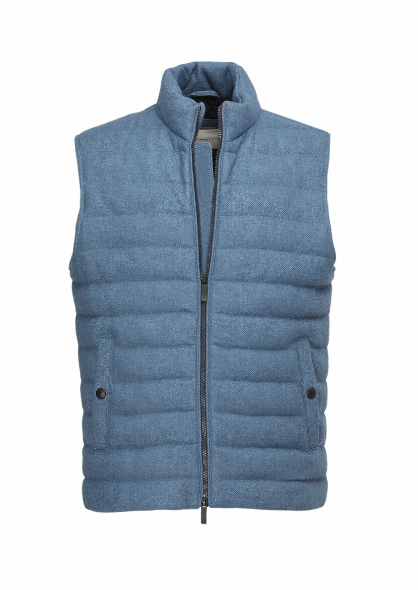 Blue Regular Fit Turtleneck Casual Weaving Puffer Vest - 7