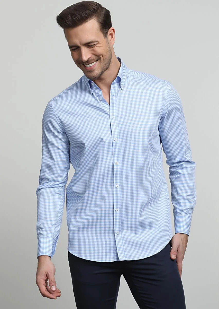 Blue Regular Fit Weaving Classical 100% Cotton Shirt - 1