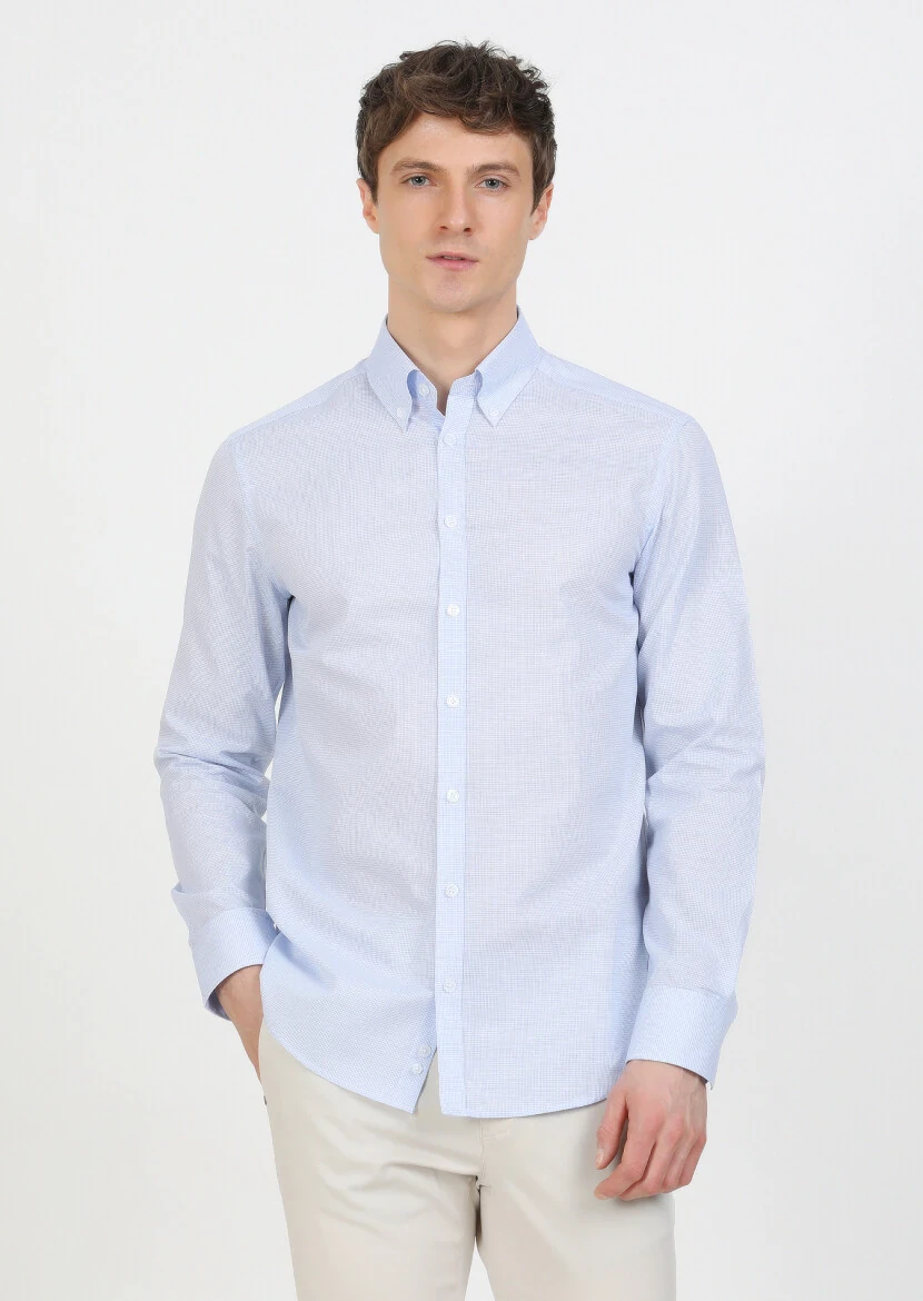 Blue Regular Fit Weaving Classical 100% Cotton Shirt - 1