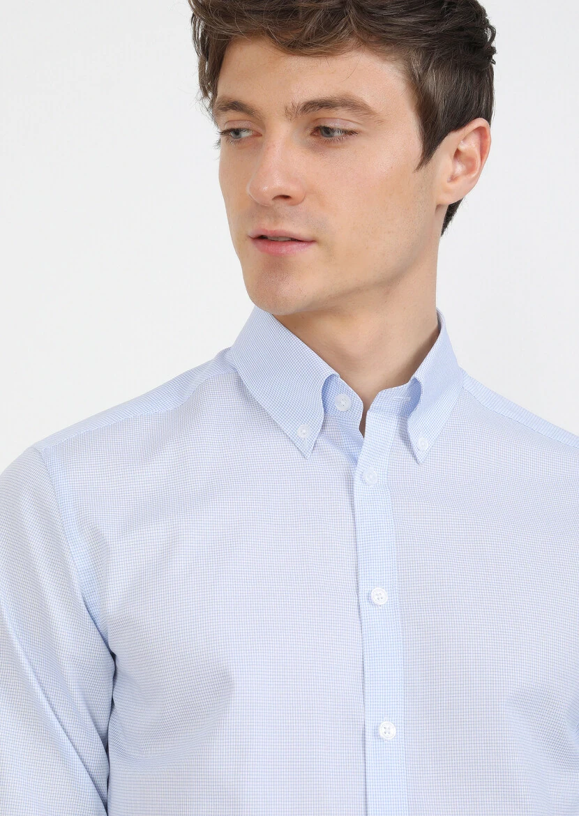 Blue Regular Fit Weaving Classical 100% Cotton Shirt - 2