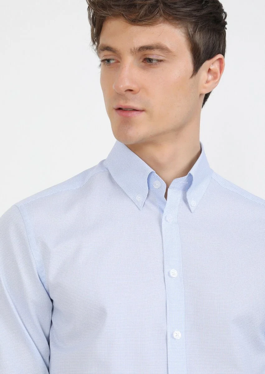 Blue Regular Fit Weaving Classical 100% Cotton Shirt - 2