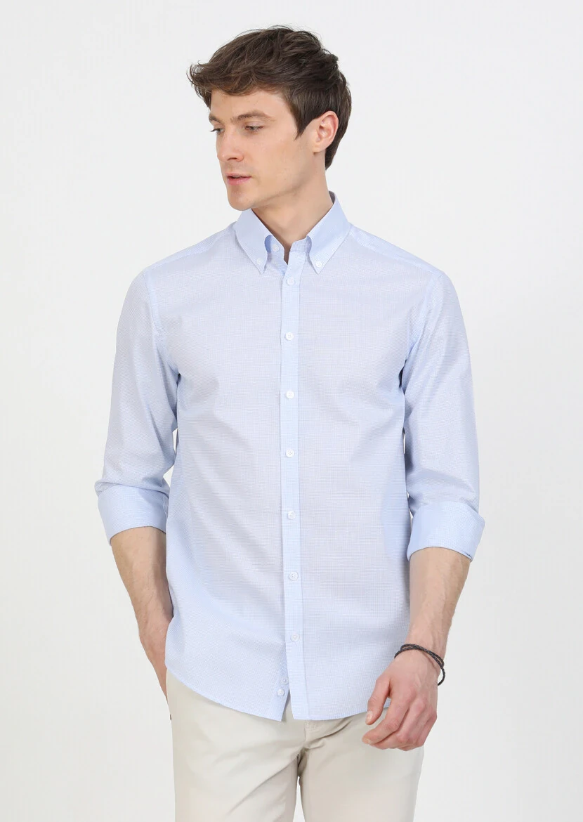 Blue Regular Fit Weaving Classical 100% Cotton Shirt - 3