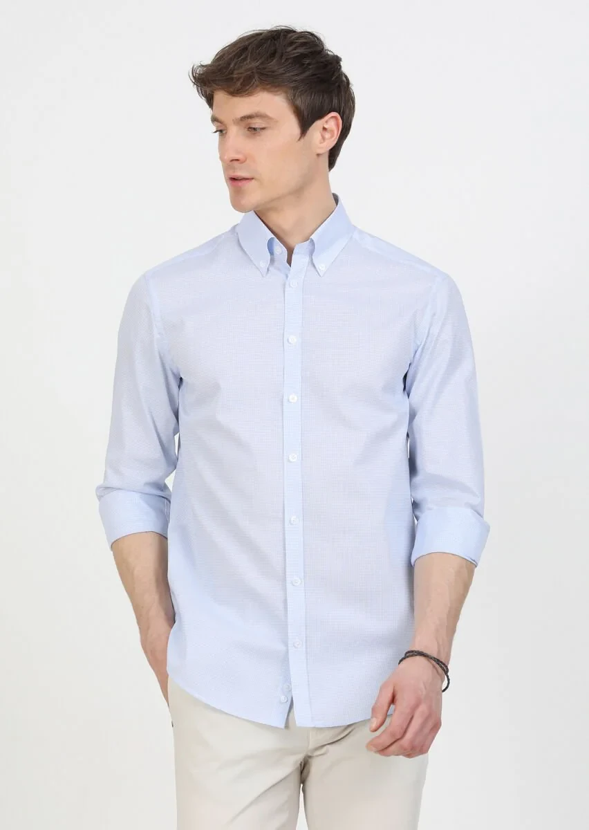 Blue Regular Fit Weaving Classical 100% Cotton Shirt - 3