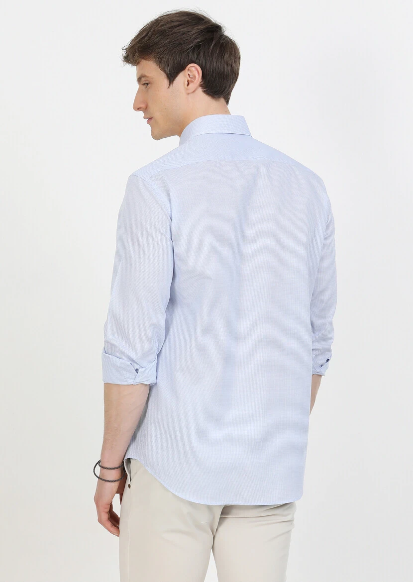 Blue Regular Fit Weaving Classical 100% Cotton Shirt - 4