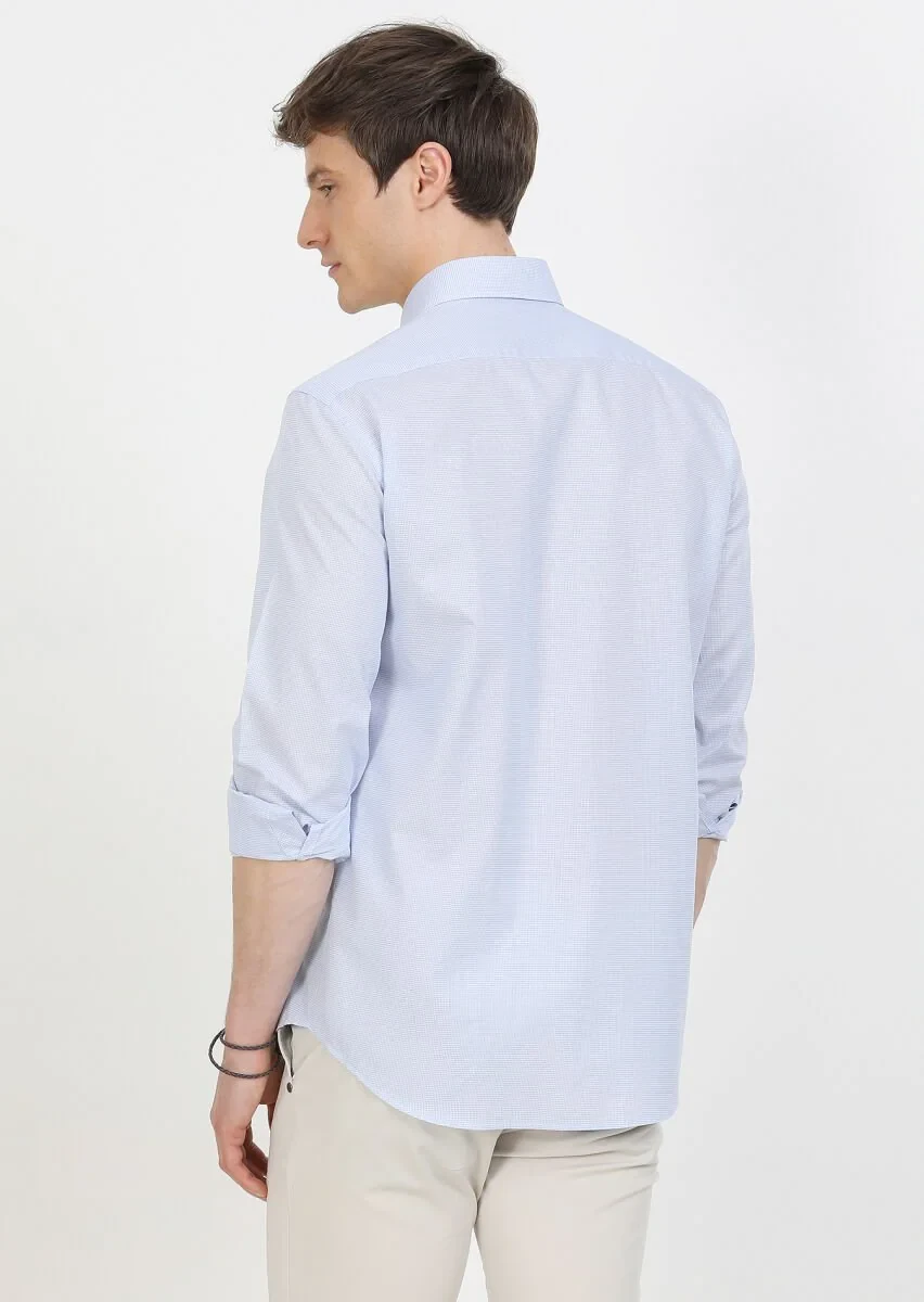 Blue Regular Fit Weaving Classical 100% Cotton Shirt - 4