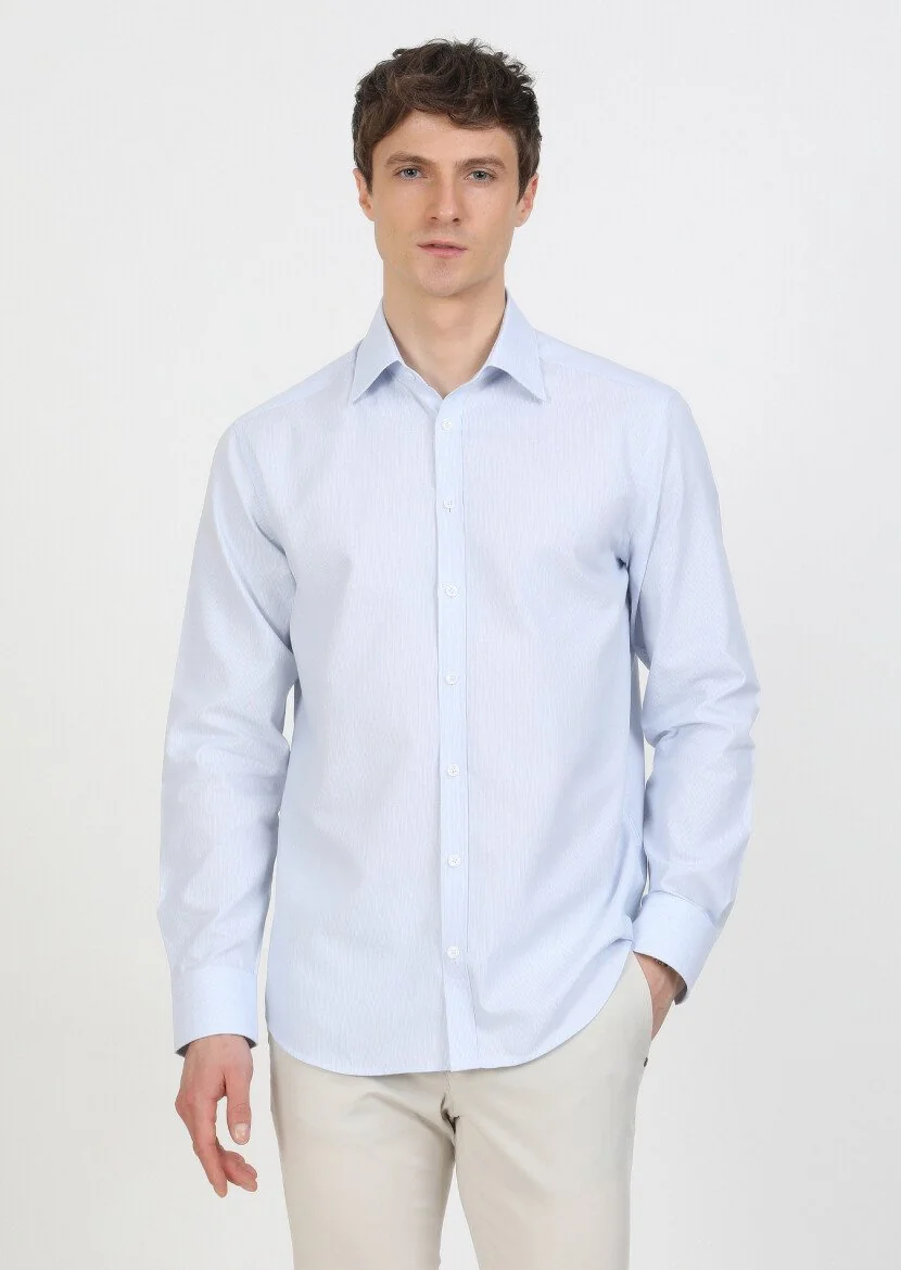 Blue Regular Fit Weaving Classical 100% Cotton Shirt - 1