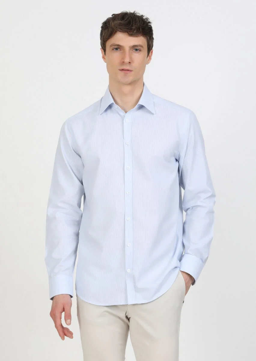 Blue Regular Fit Weaving Classical 100% Cotton Shirt - 1