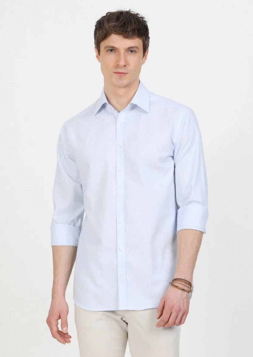 Blue Regular Fit Weaving Classical 100% Cotton Shirt - 2