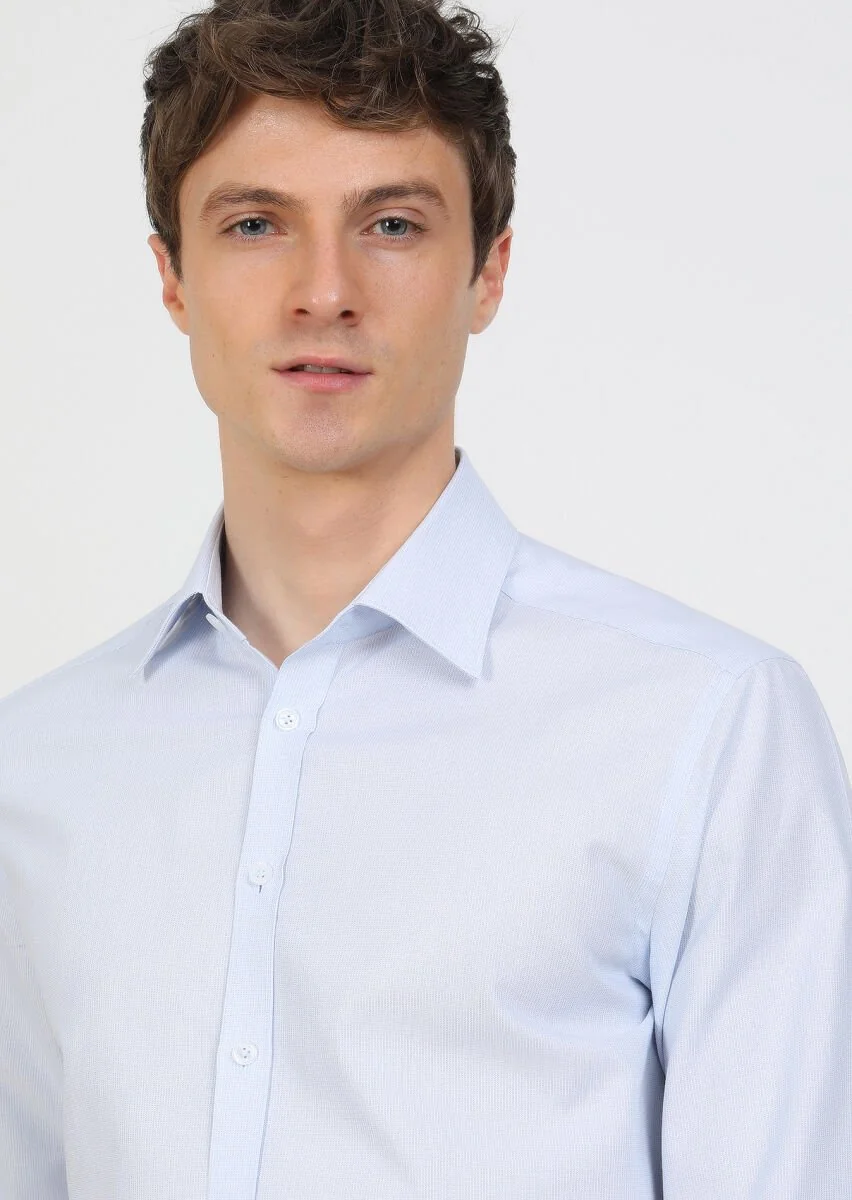 Blue Regular Fit Weaving Classical 100% Cotton Shirt - 3