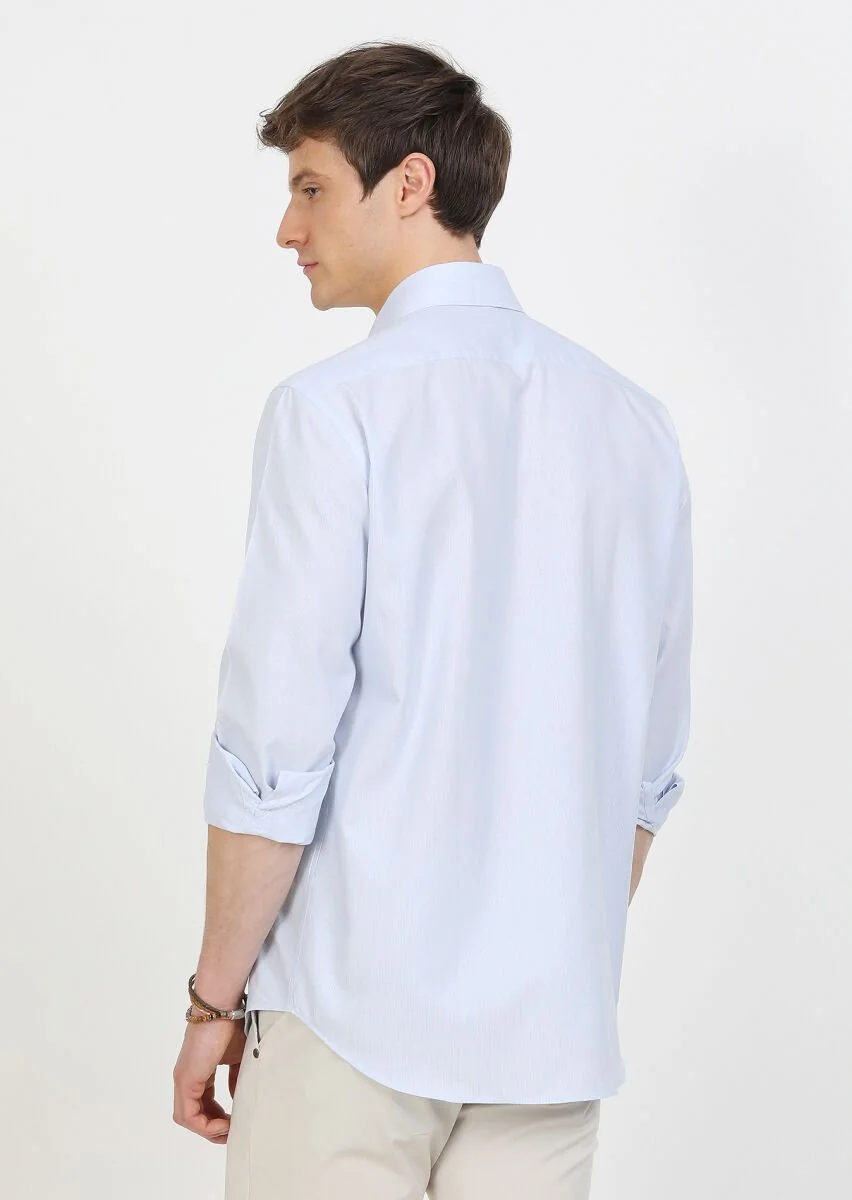 Blue Regular Fit Weaving Classical 100% Cotton Shirt - 4