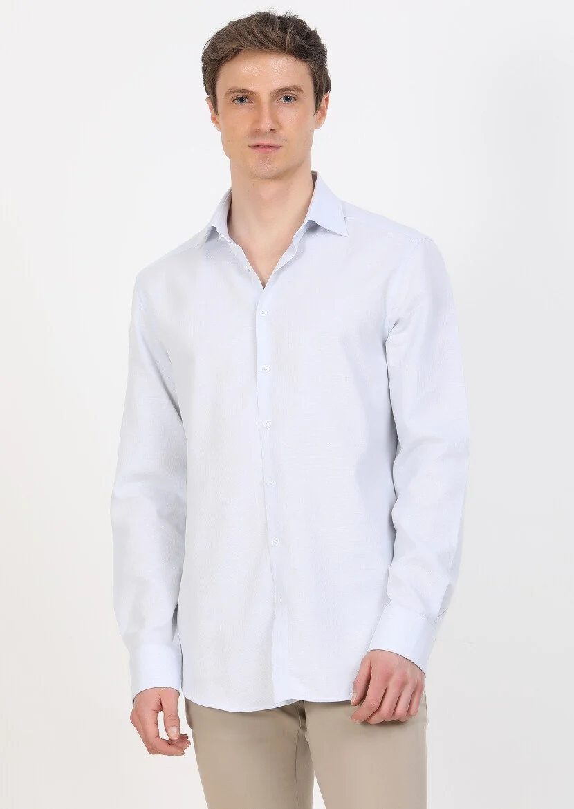 Blue Regular Fit Weaving Classical 100% Cotton Shirt - 3