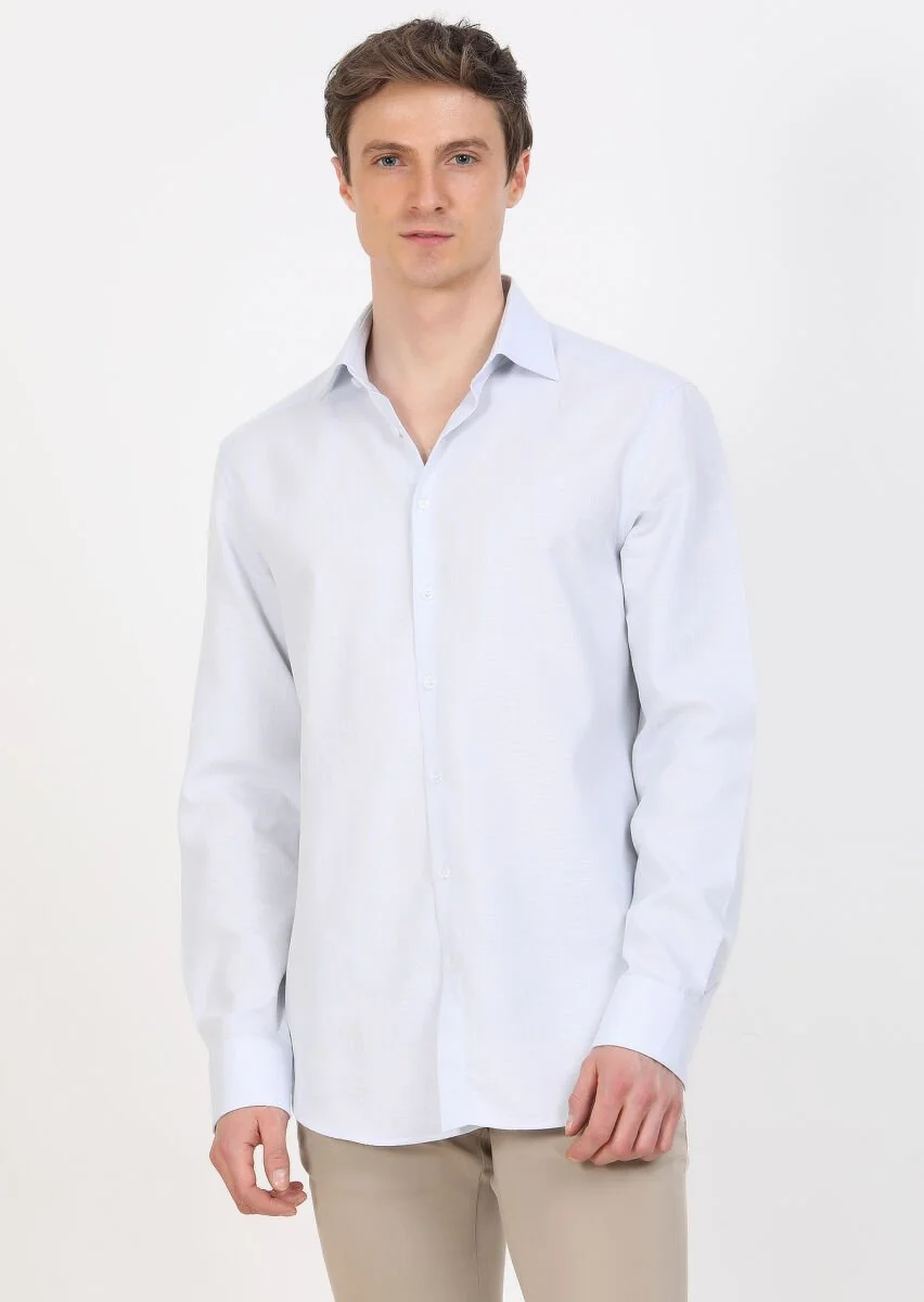 Blue Regular Fit Weaving Classical 100% Cotton Shirt - 3
