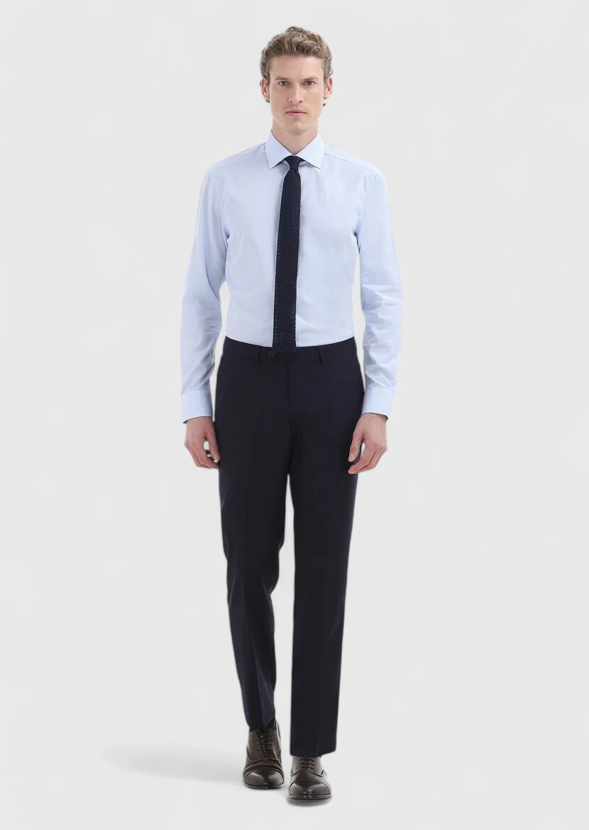 Blue Regular Fit Weaving Classical 100% Cotton Shirt - 1