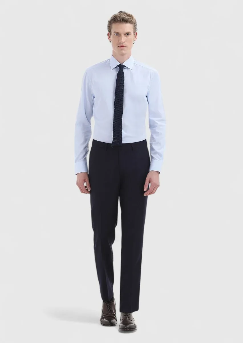 Blue Regular Fit Weaving Classical 100% Cotton Shirt - 1