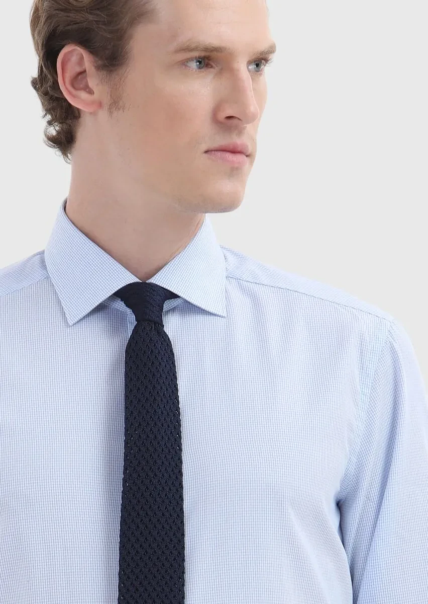 Blue Regular Fit Weaving Classical 100% Cotton Shirt - 3