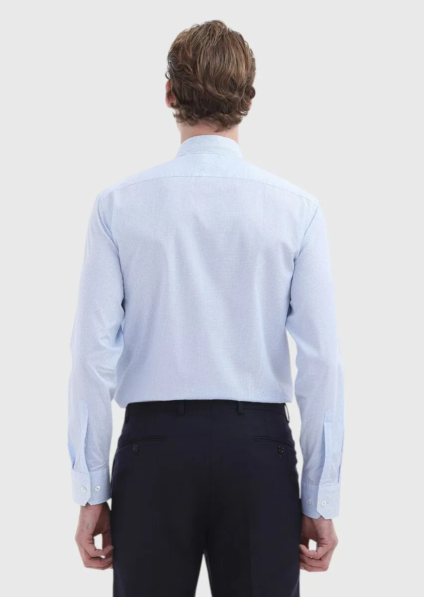 Blue Regular Fit Weaving Classical 100% Cotton Shirt - 4