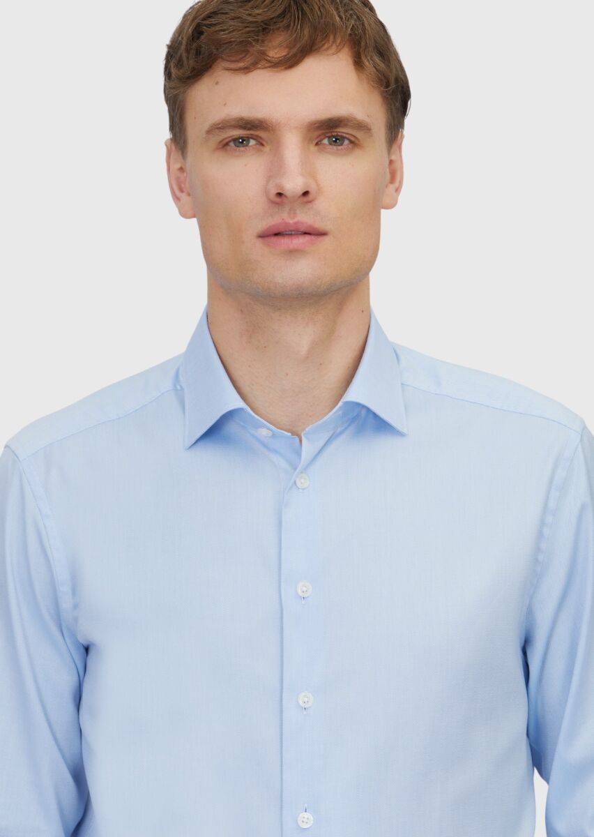 Blue Regular Fit Weaving Classical 100% Cotton Shirt - 3