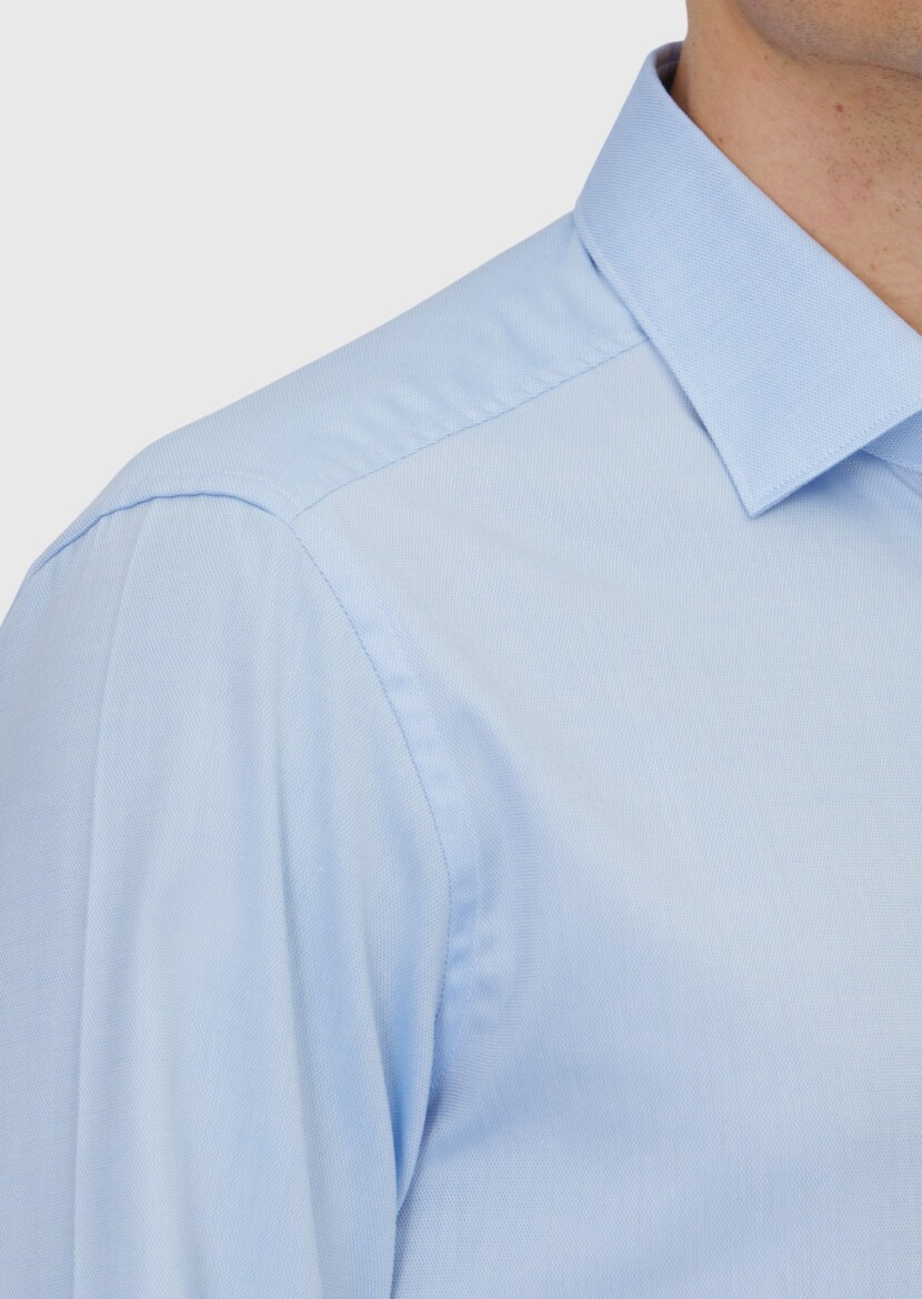 Blue Regular Fit Weaving Classical 100% Cotton Shirt - 4