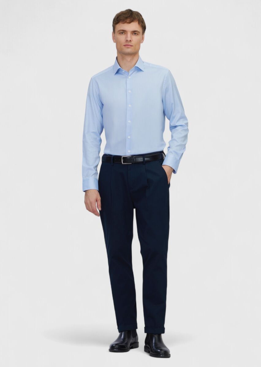 Blue Regular Fit Weaving Classical 100% Cotton Shirt - 2