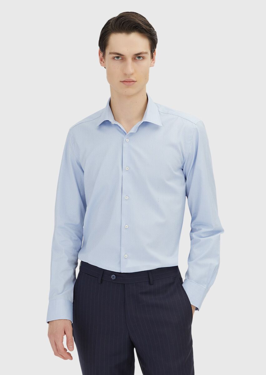 Blue Regular Fit Weaving Classical 100% Cotton Shirt - 1