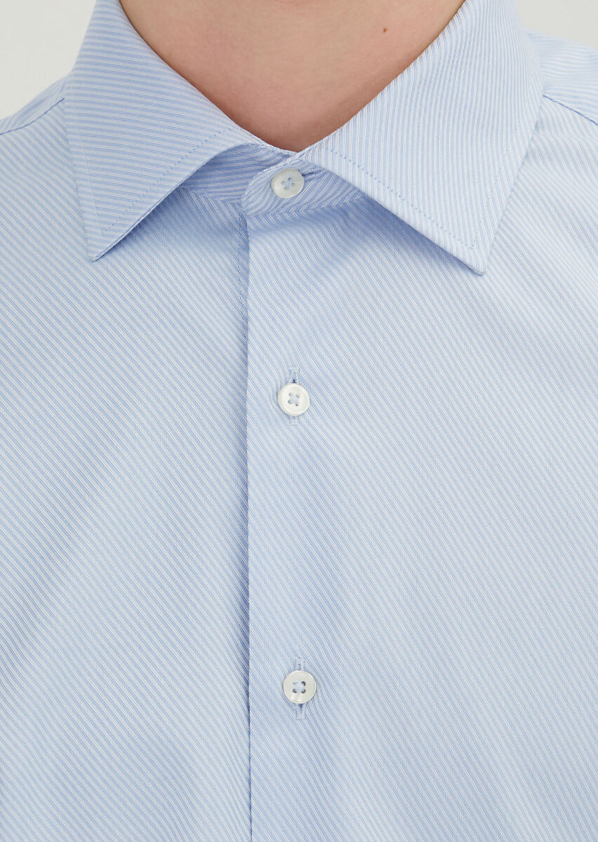 Blue Regular Fit Weaving Classical 100% Cotton Shirt - 4