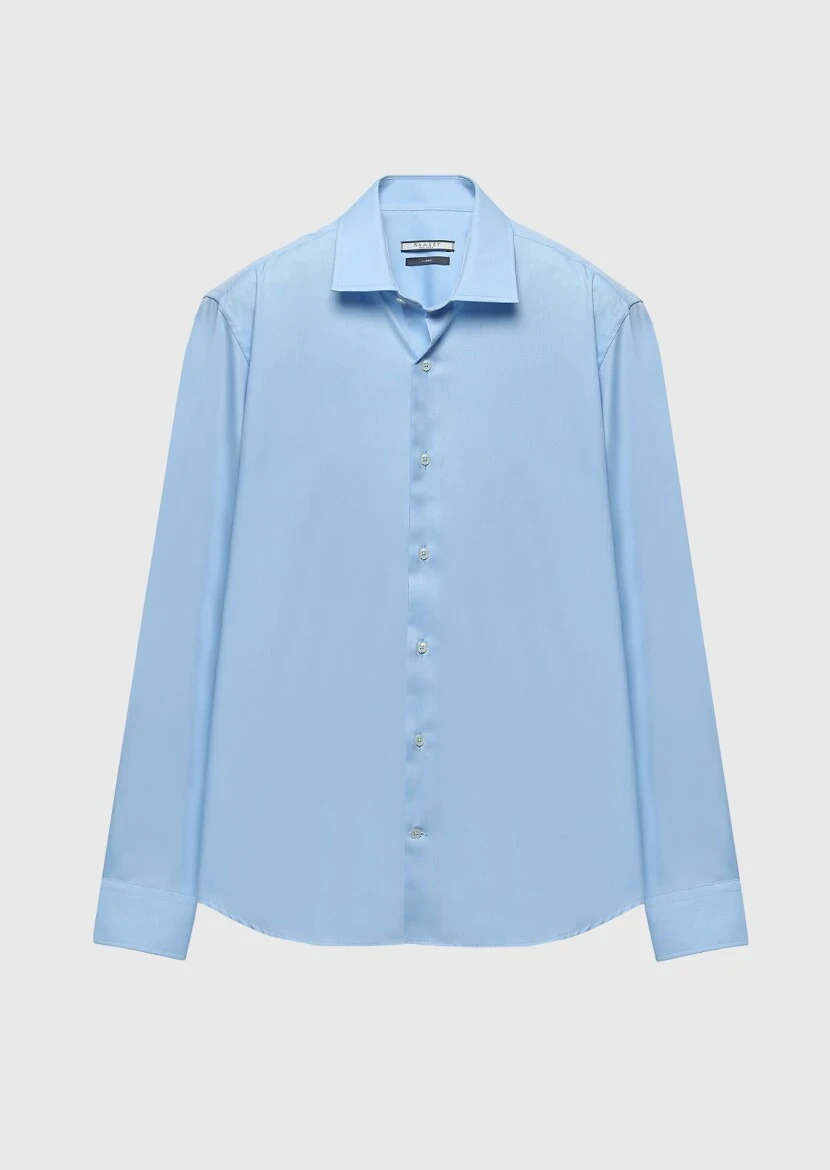 Blue Regular Fit Weaving Classical 100% Cotton Shirt - RAMSEY