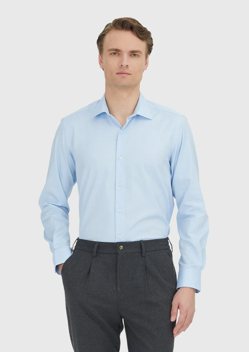 Blue Regular Fit Weaving Classical 100% Cotton Shirt - RAMSEY