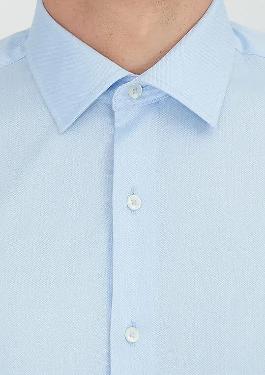 Blue Regular Fit Weaving Classical 100% Cotton Shirt - 4