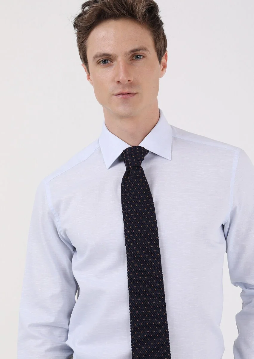 Blue Regular Fit Weaving Classical Cotton Blended Shirt - 1