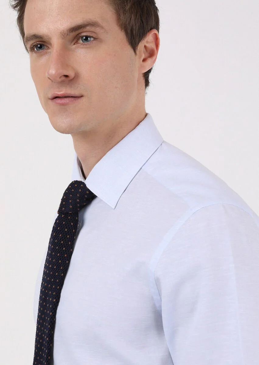Blue Regular Fit Weaving Classical Cotton Blended Shirt - 2