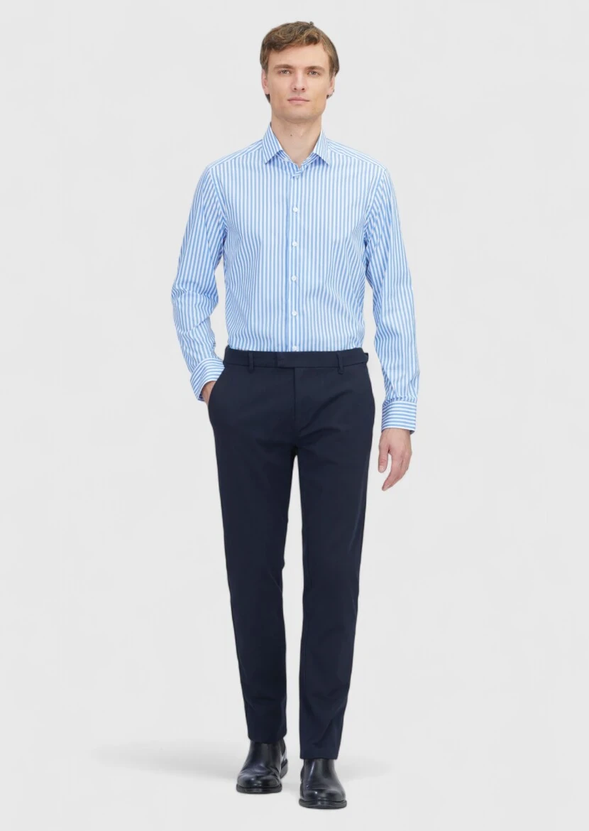 Blue Regular Fit Weaving Classical Cotton Blended Shirt - 2