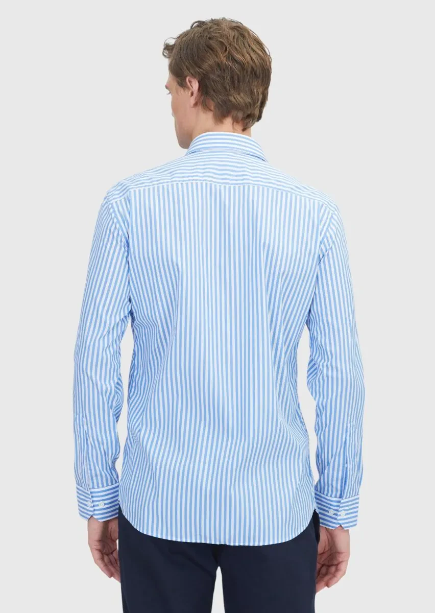 Blue Regular Fit Weaving Classical Cotton Blended Shirt - 5
