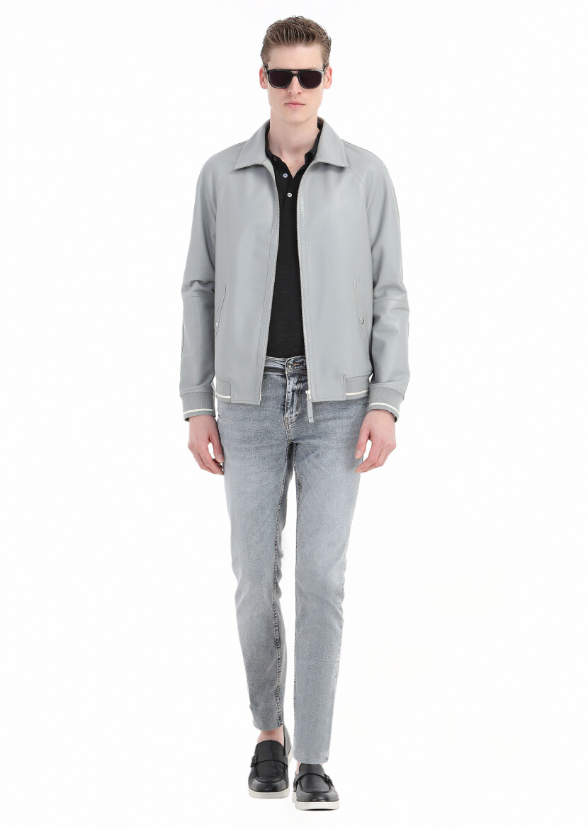 Blue Slim Fit Denim Cotton Blended Trousers - 3