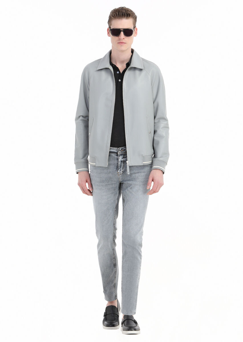 Blue Slim Fit Denim Cotton Blended Trousers - 3