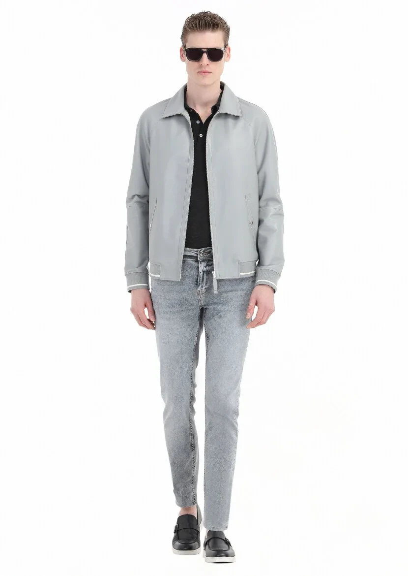 Blue Slim Fit Denim Cotton Blended Trousers - 3