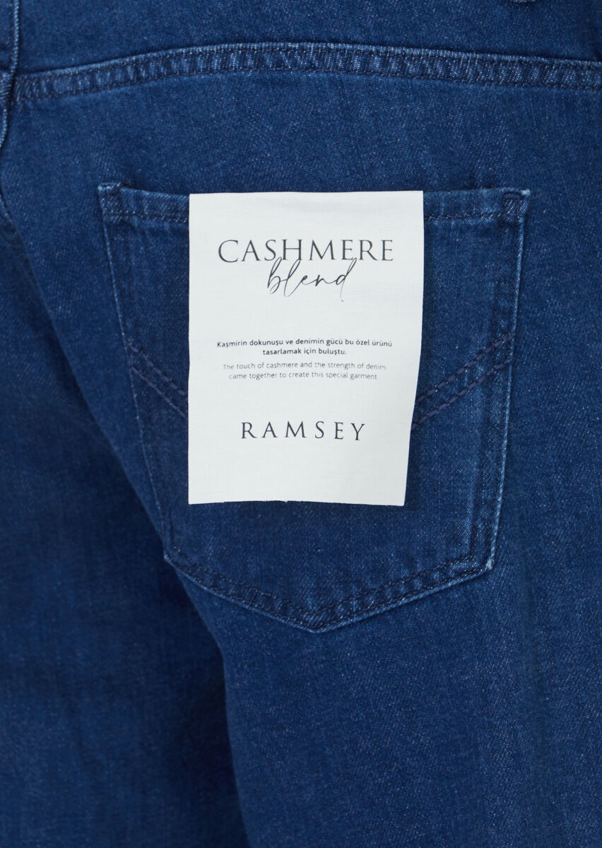 Blue Slim Fit Denim Cotton Blended Trousers - 4