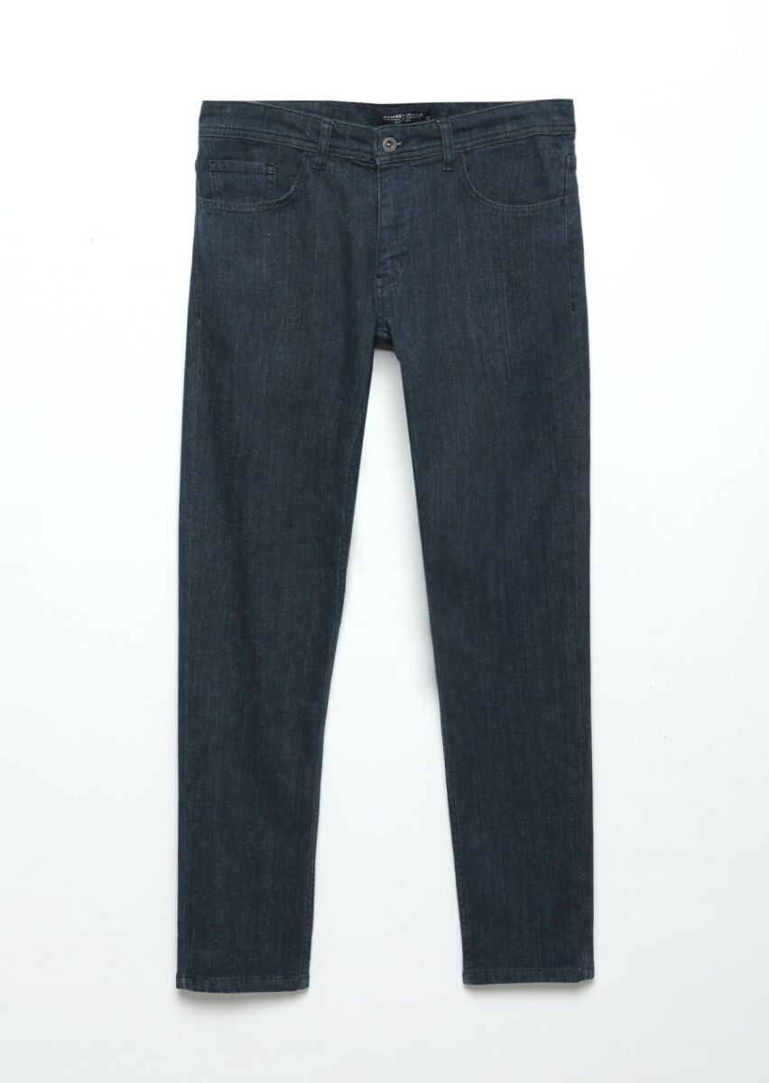 Blue Slim Fit Denim Cotton Blended Trousers - 7