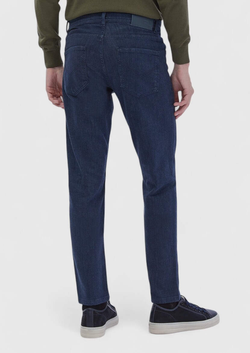 Blue Slim Fit Denim Cotton Blended Trousers - 6