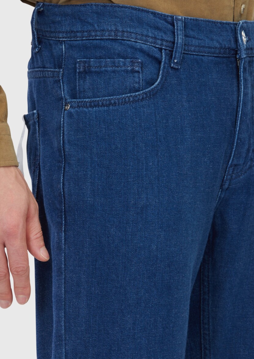 Blue Slim Fit Denim Cotton Blended Trousers - 3