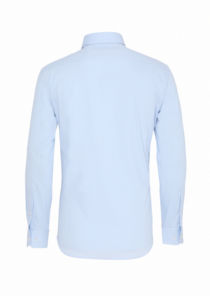 Blue Slim Fit Long Weaving Classical Cotton Blended Shirt - 5
