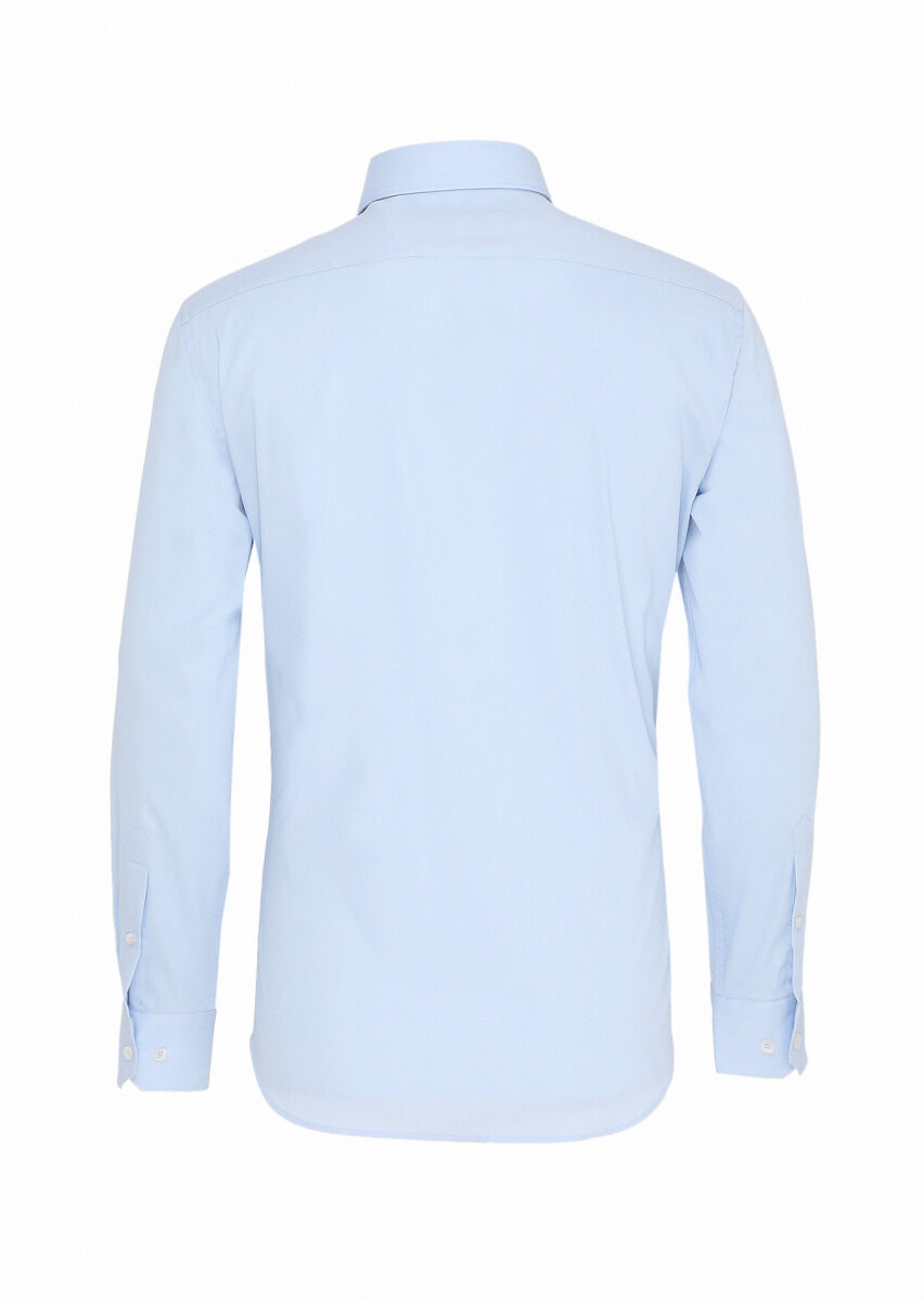 Blue Slim Fit Long Weaving Classical Cotton Blended Shirt - 5